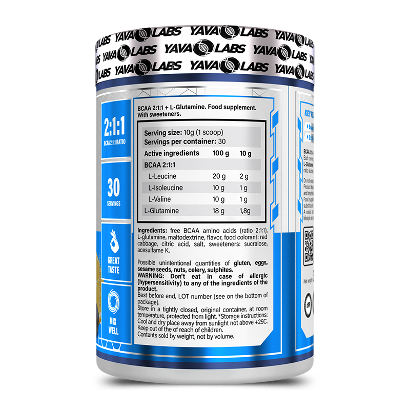 Bcaa 2:1:1 + L-Glutamine 300 gram | Helpt tegen verzuring tijdens een intense training